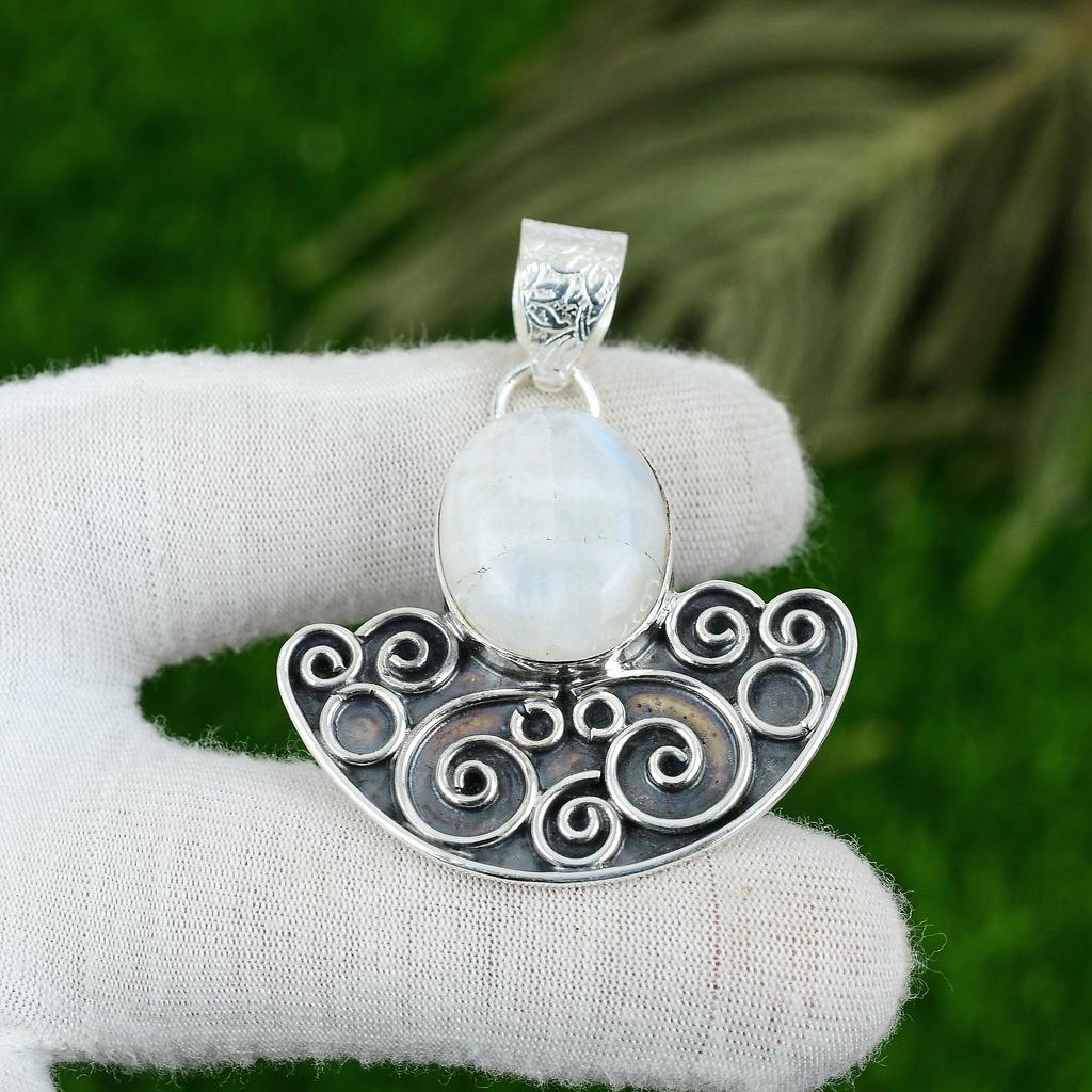 925 Silver Rainbow Moonstone Gemstone Crown Chakra Daughter Birthday New Pendant