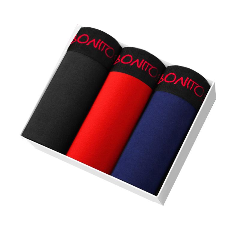 BONITOS 3 ks Bavlněné pánské boxerky Jednobarevné pánské spodky Set sexy pánského spodního prádla