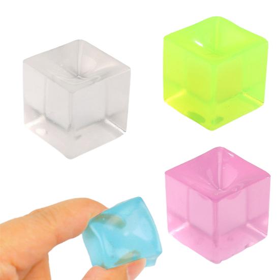 2Pcs Ice Cube Squeeze Toys Soft TPR Quick Recovery Transparent Square Cube Creative Relieve Boredom Pinch Toy Squishes Block Stress