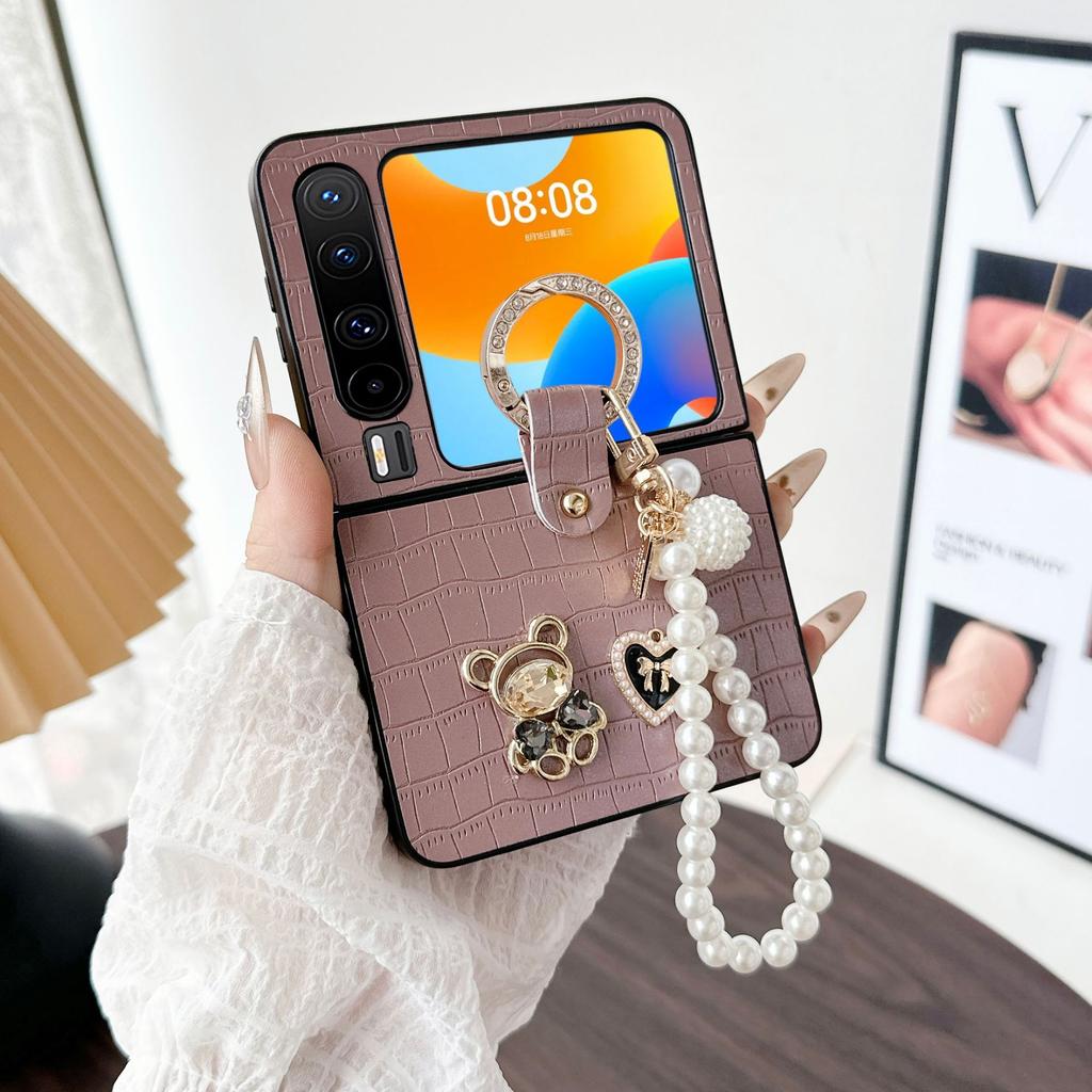 Stylish Huawei PuraX Mobile Phone Case Folding Bear Love Crocodile Rings Wristband Lanyard Case