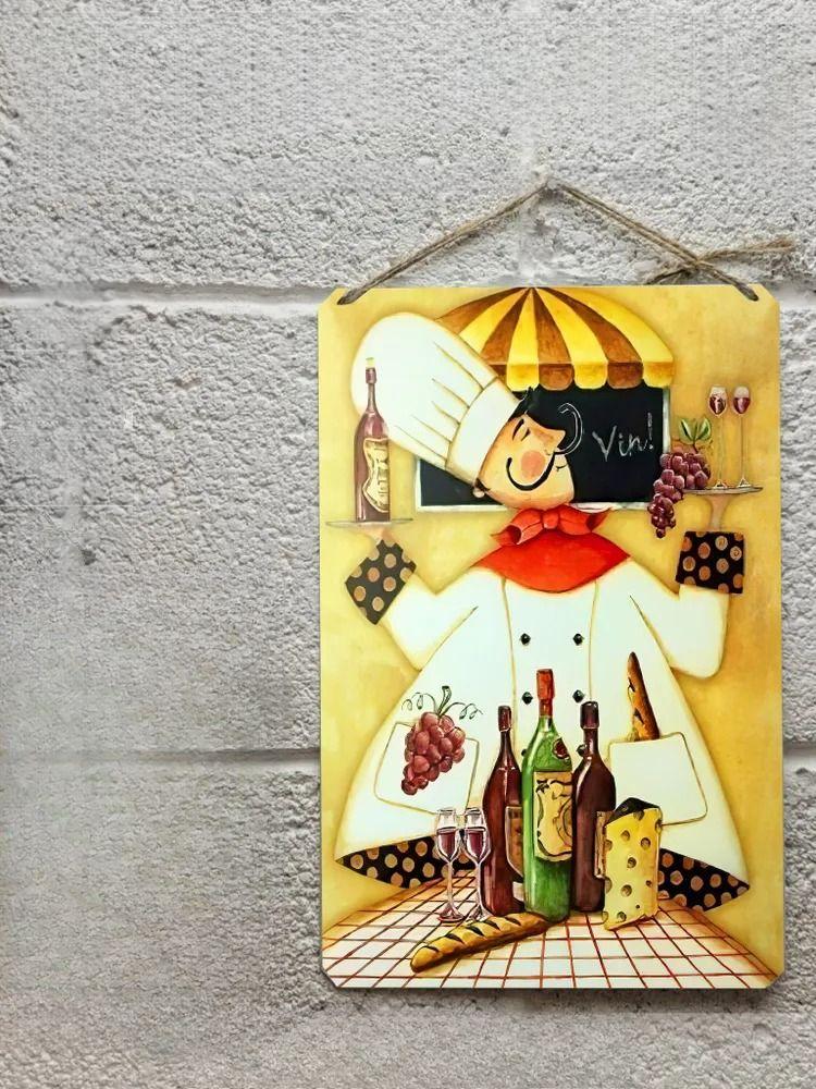 Chef Cook Metal Wall Art, Kitchen Restaurant Decor Poster