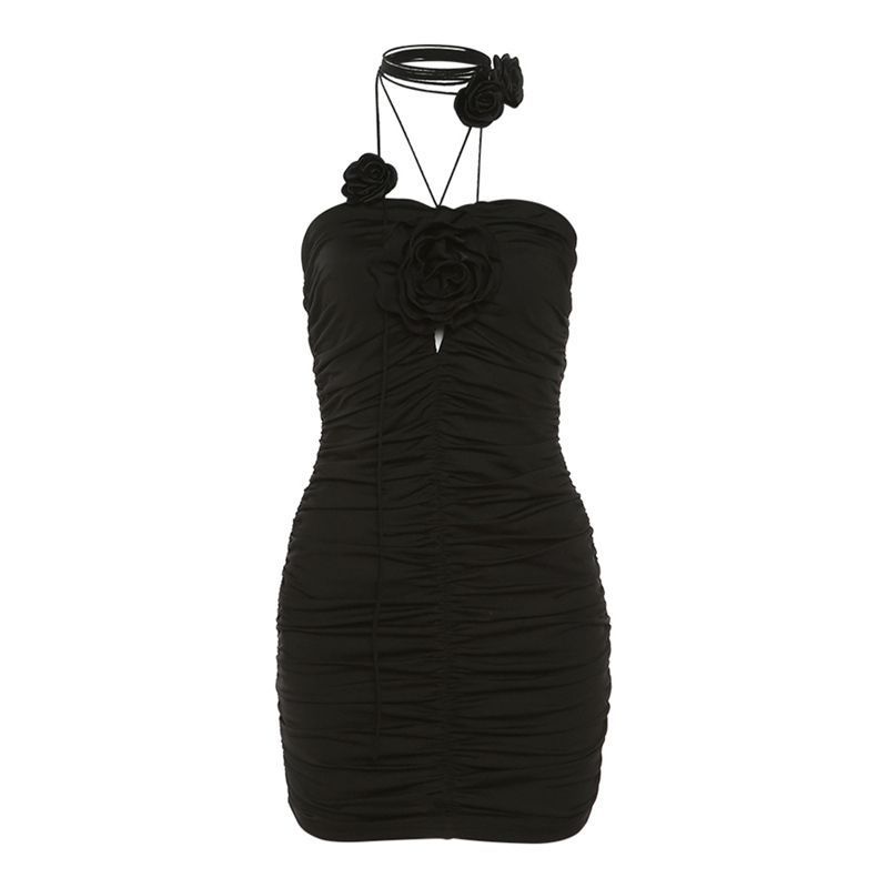 [] Pure desire sexy black rose suspender skirt woman, temperament shows figure slim hip dress
