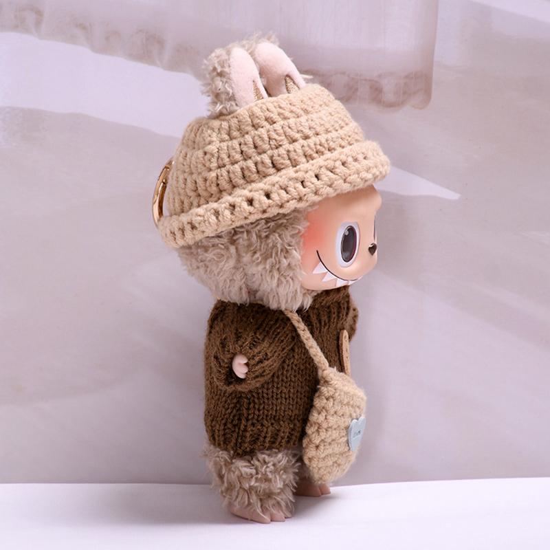 Labubu Anhänger der ersten und zweiten Generation, Pullover, Hut, kleine Umhängetasche, Labubu Anzieh-Babykleidung