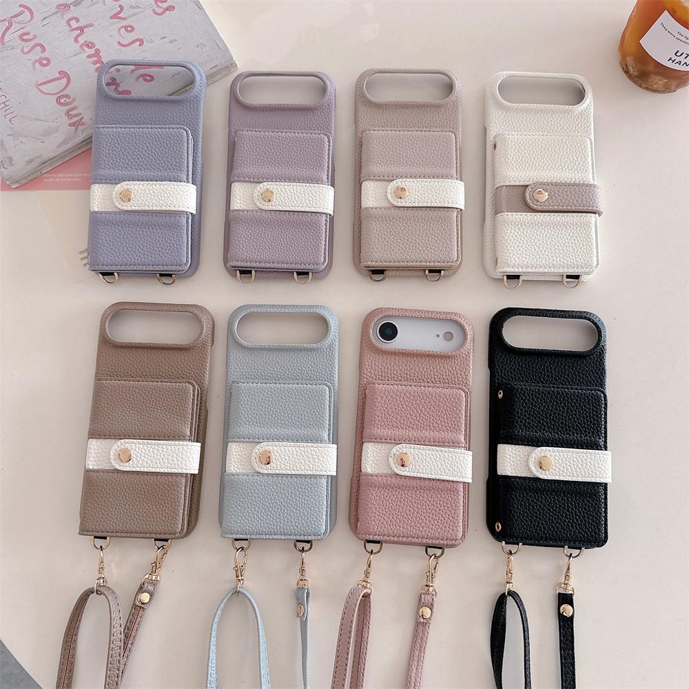 Crossbody Lanyard Mirror Leather Phone Case for IPhone 17 Air 16E 15 14 Plus 13 12 11 Pro Max Wallet Card Holder Anti Fall Cover