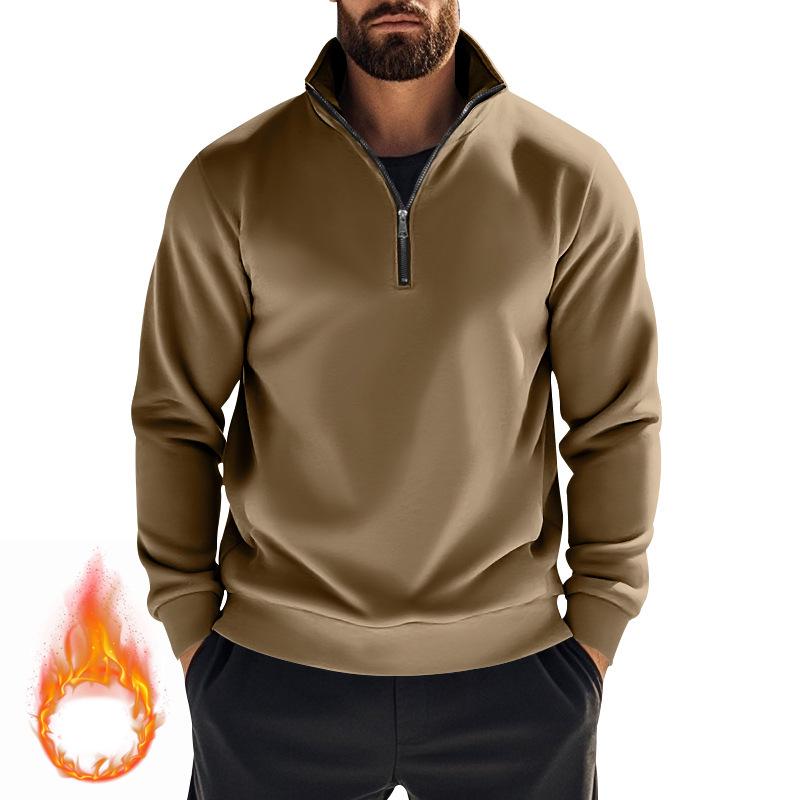 Men's Autumn Winter Casual Zipper Stand Collar Fleece Hoodie Jacket