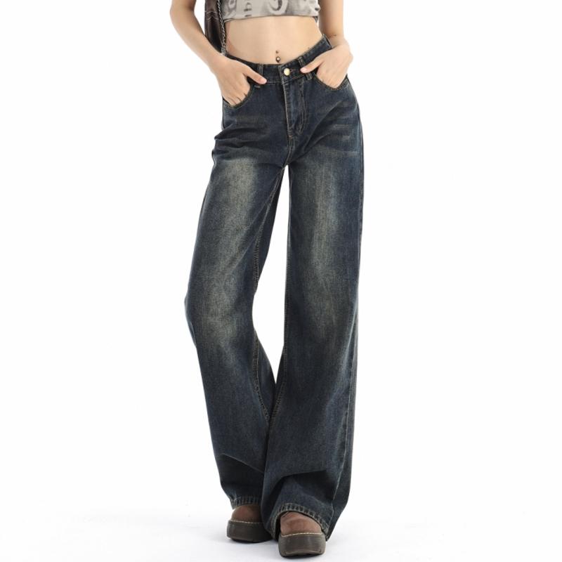 

Весенне-летние женские широкие джинсы, новые женские корейские модные элегантные свободные прямые джинсовые брюки с высокой талией, элегантные повседневные брюки 579 5XL синий