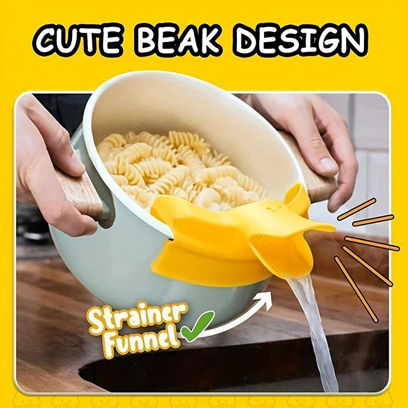 Duckbill Shaped Silicone Pouring Funnel Kitchen Soup Anti-spill with Pot Side Drainage Guide Nozzle for Easy Cooking
