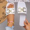 Fashion New Women's Flat Slippers Summer Roman Fashion Designer Metal Decorative Soft-soled Beach Non-slip Slippers Zapatos Mujer