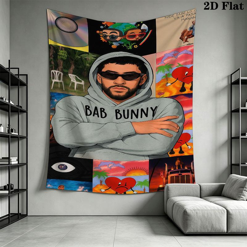 Bad Bunny Beat Wandbehang Bedruckte Stoffdecke Dekorative Wandteppiche für Schlafzimmer Wohnzimmer Heimdekoration