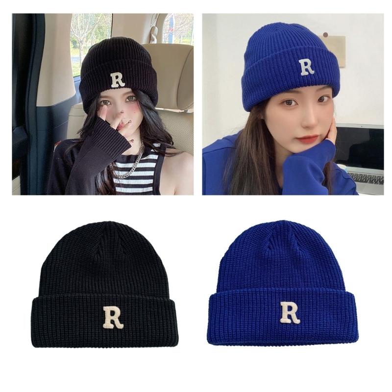 Popular Letter Beanie Hat for Female Y2K Girl Winter Autumn Thick Crochet Hat Soft Breathable Women Casual Skull Cap