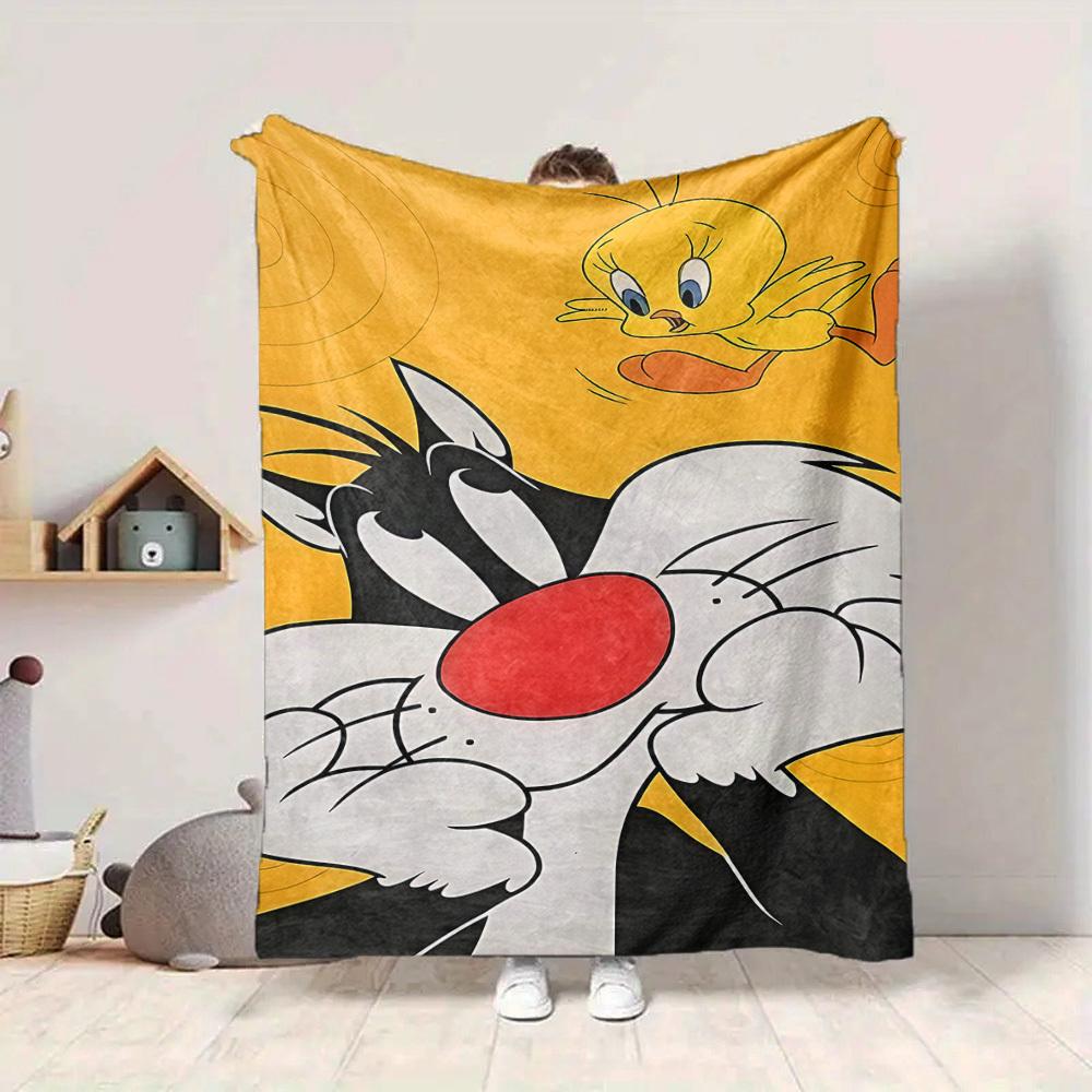 1pc Sylvester Tweety Looney Tunes Flannel Throw Blanket Lightweight Soft Warm All Season Blanket for Sofa, Bed, Travel,L1029020