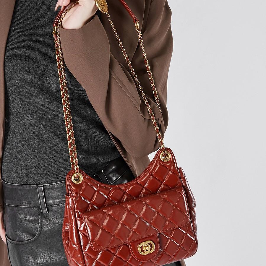 Bolsa Feminina Nova Couro Macio Losango Corrente Bolsa de Axila High-end Bolsa Stray Bolsa de Ombro Mensageiro