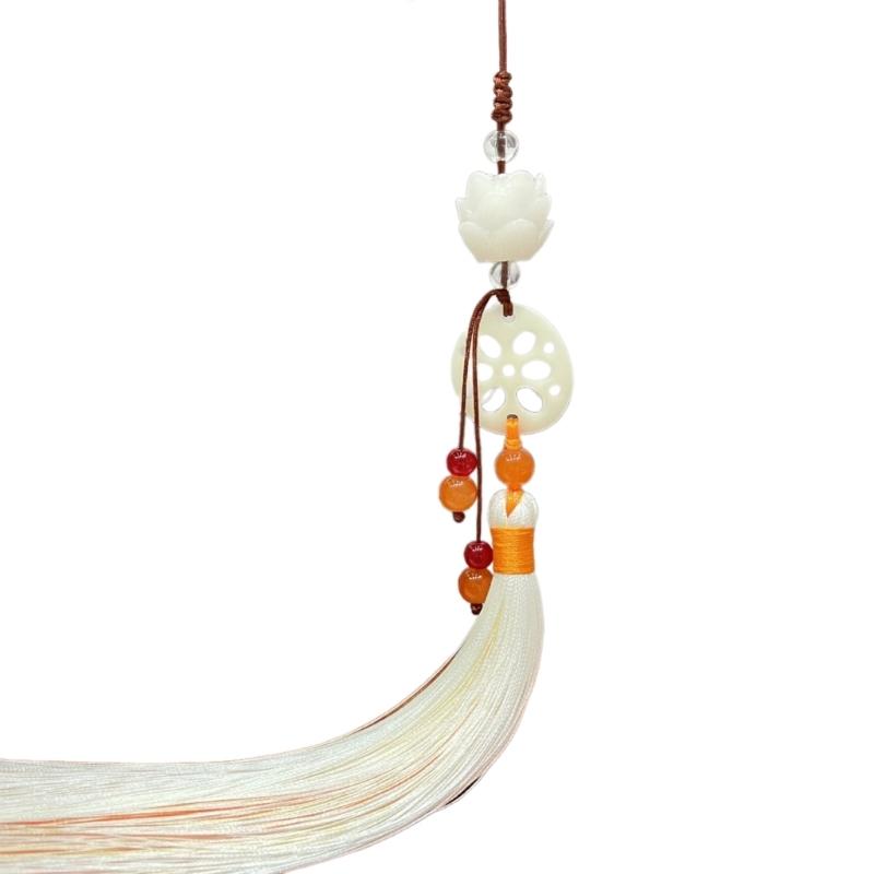 

Vintage Chinese Hanfu Pendant Traditional Tassels Pendants Imitation Lotuses Jade Fashionable Jewelry for Celebrations оранжевый