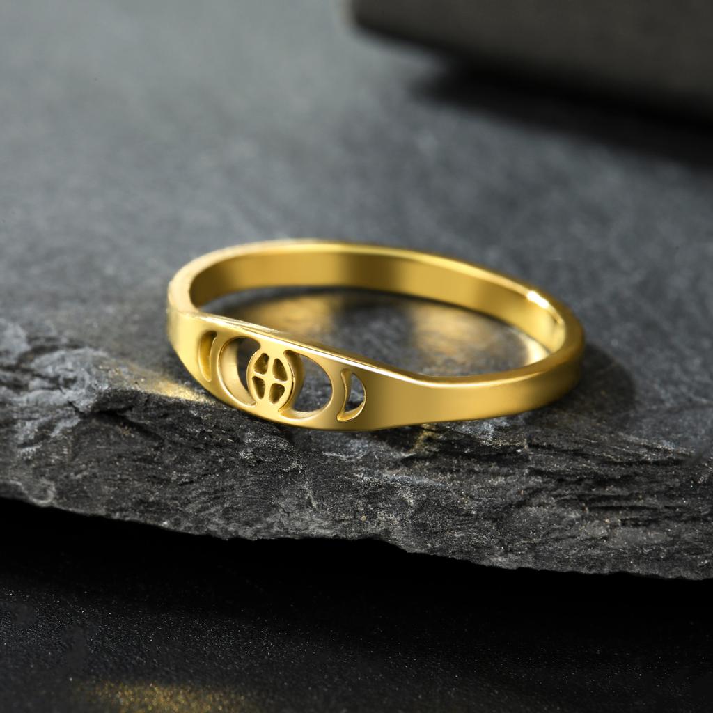 LIKGREAT Trendy Moon Phase Ring Crescent Moon Finger Rings for Women Men Stainless Steel Romantic Lucky Jewelry Boho Gift Amulet