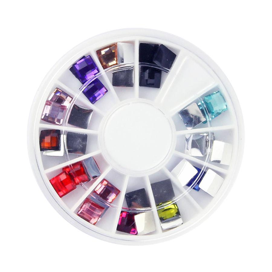 36Pcs 3D Nail Rhinestones, Flat Back Square Heart Drop Shape Wheel, Nail Glitter Gems Decorations for DIY Manicure Cell Phone Decor