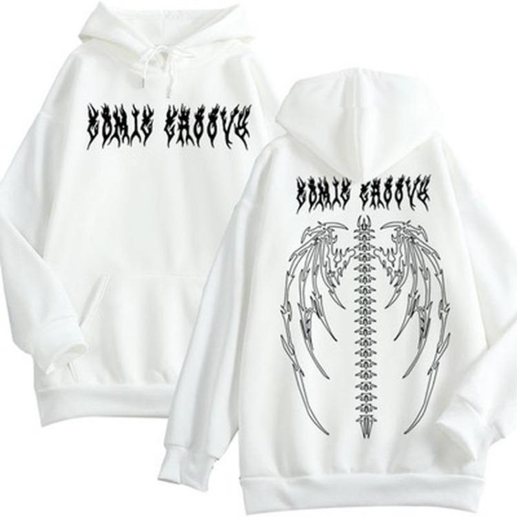 Trendy Gothic Oversized Hoodie for Women Girls Black White Couple Streetwear Sweatshirts Updated Tops