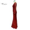 Women Evening Dress Sequin Deep V Neck Long Sleeves Slim Fit Fishtail Hem Sequin Floor Length Sheath Back Zipper Closure Maxi Dress