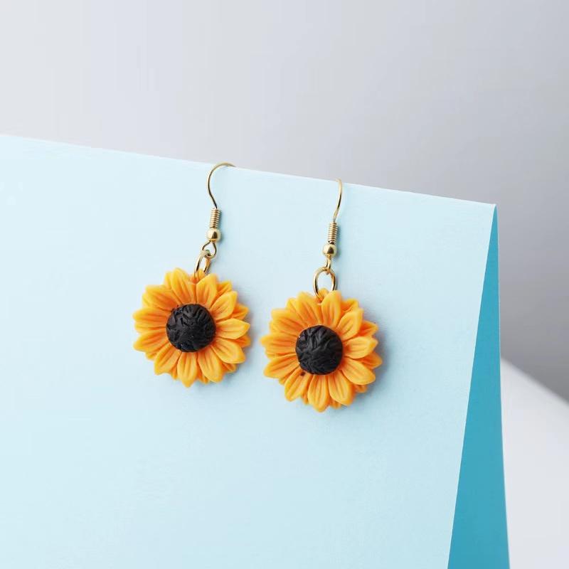 Boucles d'oreilles en résine de tournesol pour filles et femmes, 25mm, faites à la main, mignonnes breloques à dos plat, cadeau amusant
