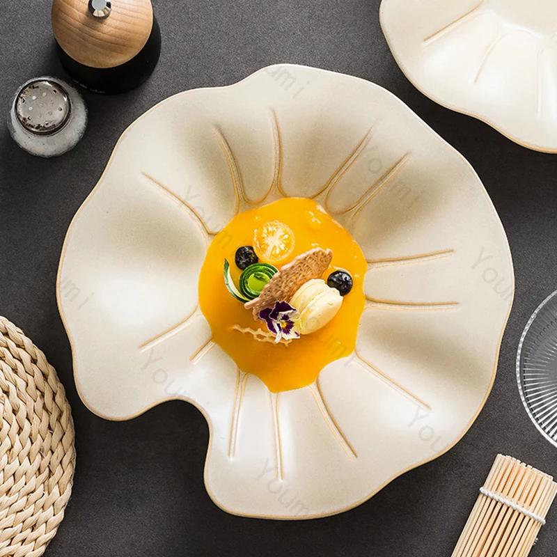 High End Restaurant Ceramic Plates Fashionable Light Luxury Soup Plate Exquisite Irregular Afternoon Tea  Dessert Salad Plate