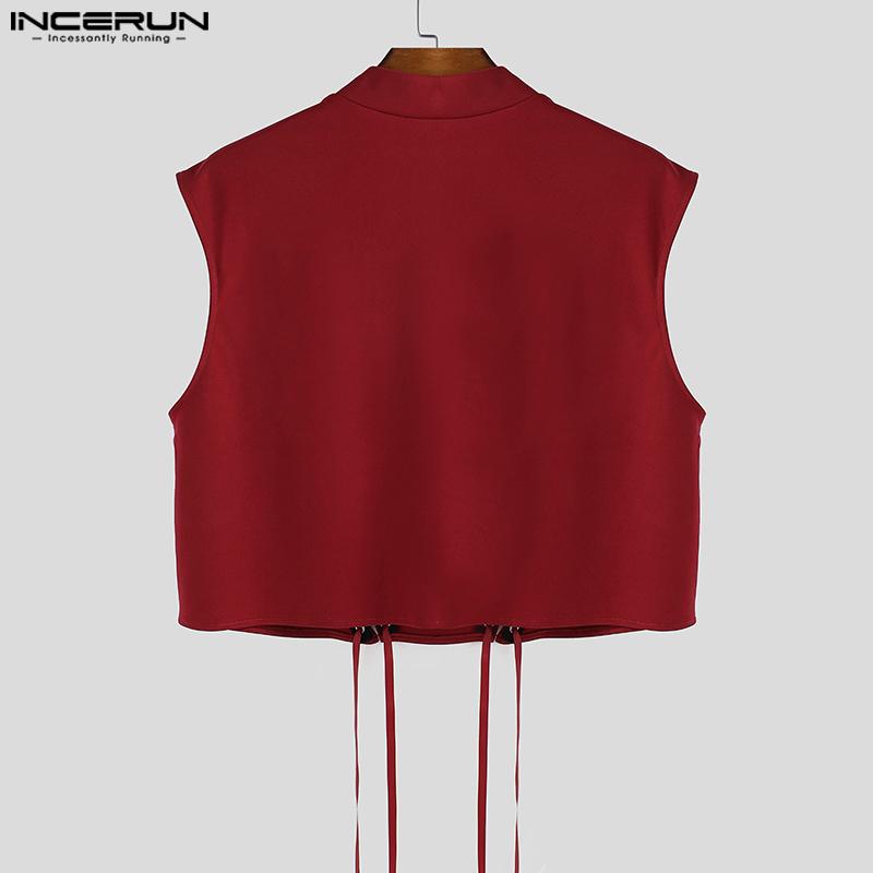 INCERUN Summer Men Sleeveless Bandage Lace-up Party Short Tank Tops