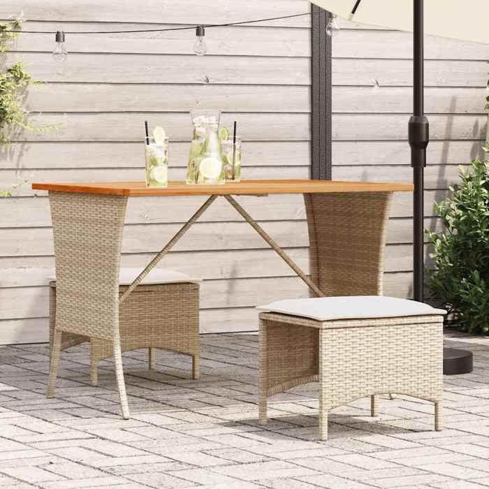 VidaXL Ensemble à manger de jardin et coussins 3 pcs Beige poly rotin, ensemble à manger d'extérieur, meuble à manger de 4104137