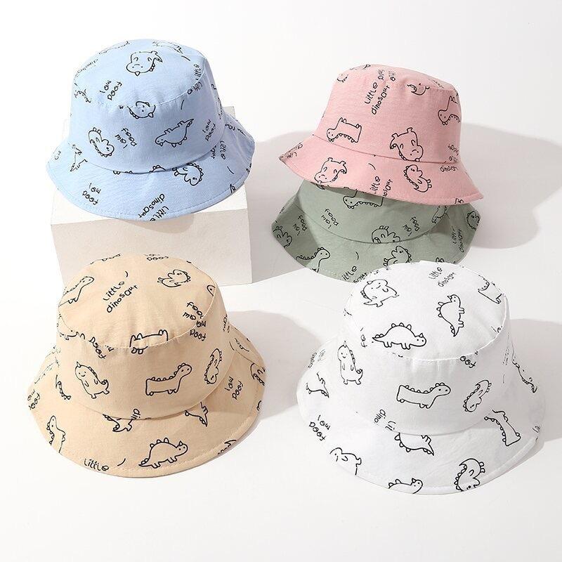 Cute Cartoon Dinosaur Baby Bucket Hat Sun Protection Soft Cotton Beach Cap For Kids Summer Outdoor Fisherman Hat