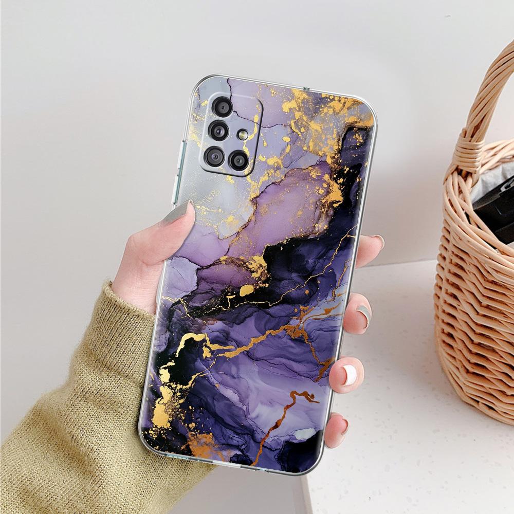 Phone Case For Samsung A15 A13 A35 A55 A51 A71 A41 A31 A21S A03S A05 A17 A23 A25 A33 A53 A73 5G A07 4G Clear Cover Marble Stone