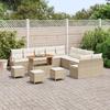 Set de canapé de jardin 14 pièces avec coussins Beige Rotin poly Acacia, Canapé de jardin 2 places avec rangement 3364541