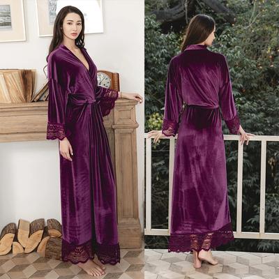 Gari samta halāti ar mežģīņu halātu Sieviešu līgavas līgavas māsa kimono peldmēteļu ballīte Mīksta dāmu kāzu mājas apģērbs Silta samta halāta kleita