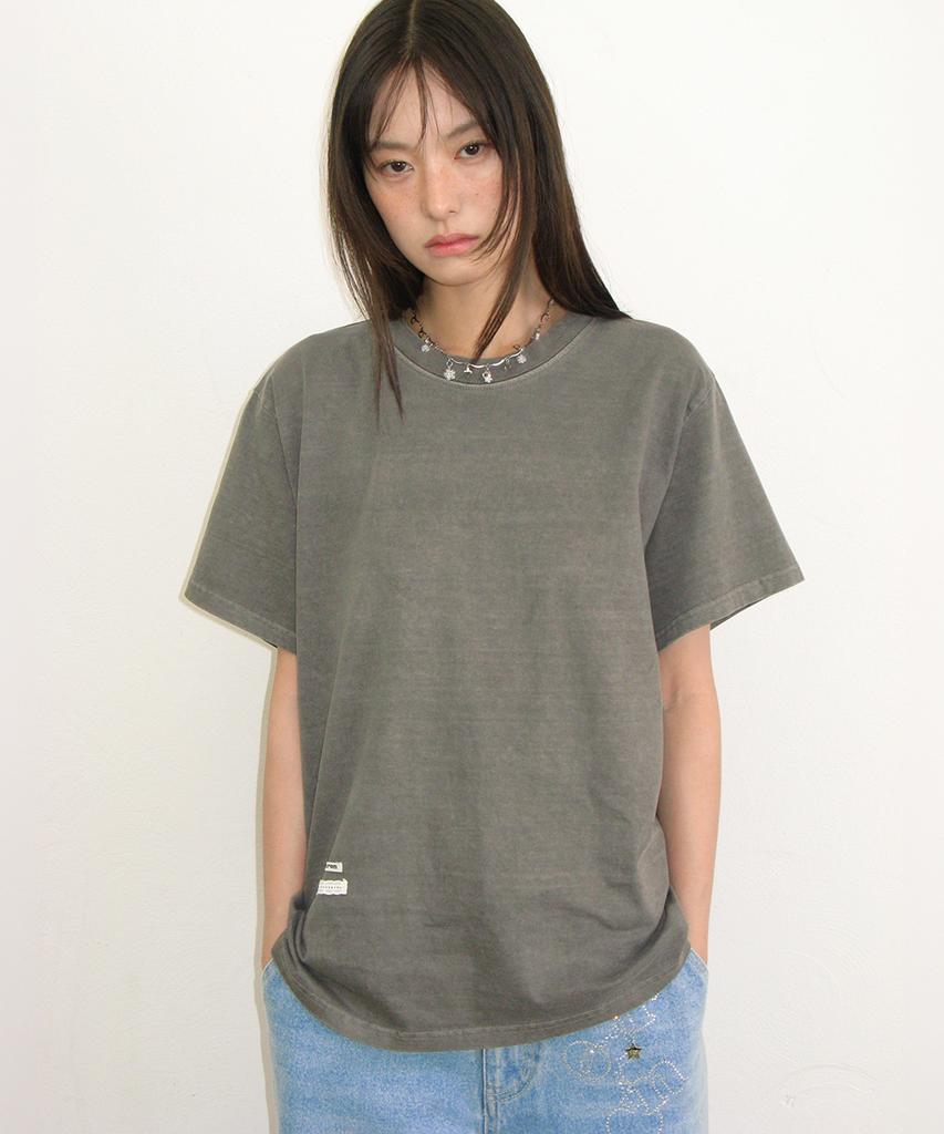 RONRON Pigment Mini Label Basic Fit T Shirt Gray