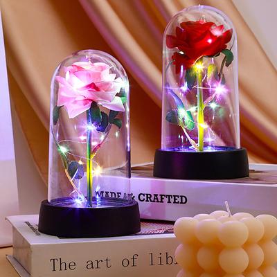 Eternal Artificial Rose Flowers Valentines Day Gift For Girlfriend Led Light Foil Flower Wedding Creative Desktop Decor Gifts