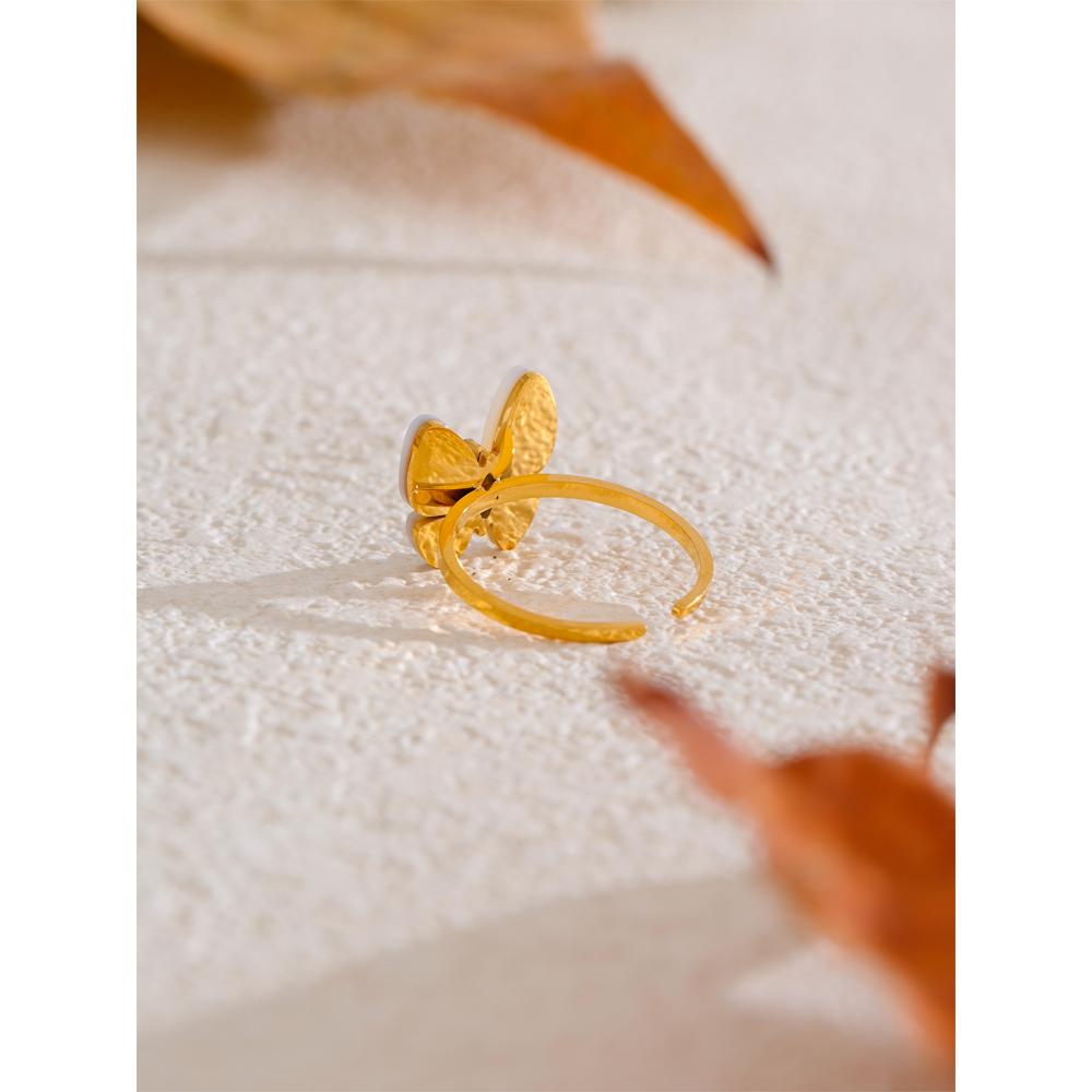 Eetit  316L Stainless Steel Zircon Natural Shell Butterfly Adjustable Ring High Quality Exquisite Popular Jewelry Gift PVD Plated
