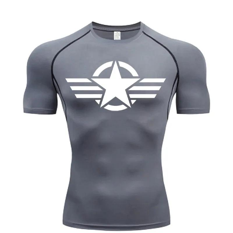 Men's Compression Fitness Sport Running Jogging Tight Gym T-Shirts Athletic Workout Quick Dry Tops Tee Breathable Summer Tight Fit