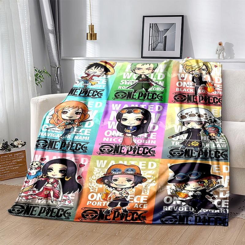 1pc One Piece Chibi Characters Soft Throw Blanket Flannel All Season Light Weight Living Room/Bedroom Warm Blanket. M7270144