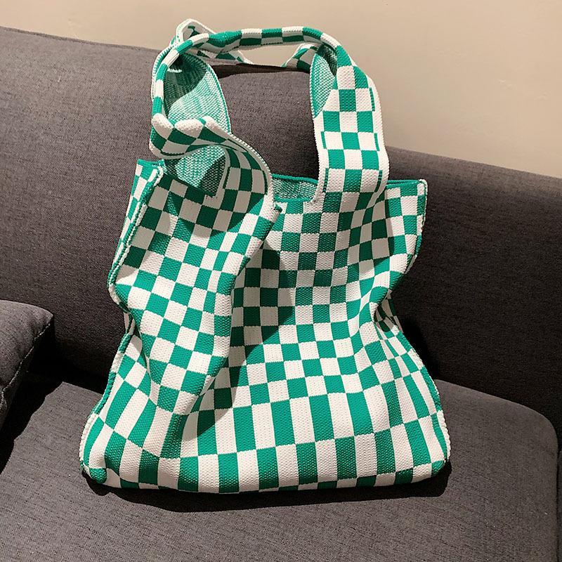 Клетчатая шахматная доска ленивый стиль большая сумка женская большая вместимость холщовая текстура иностранный стиль плечевая сумка-тоут