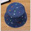 Stylish Jeans Flower Pattern Bucket Hat Extended Edge Shade Guard Unisex Warm Season Shore Hat for Various Occasion