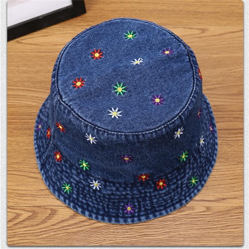 Stylish Jeans Flower Pattern Bucket Hat Extended Edge Shade Guard Unisex Warm Season Shore Hat for Various Occasion