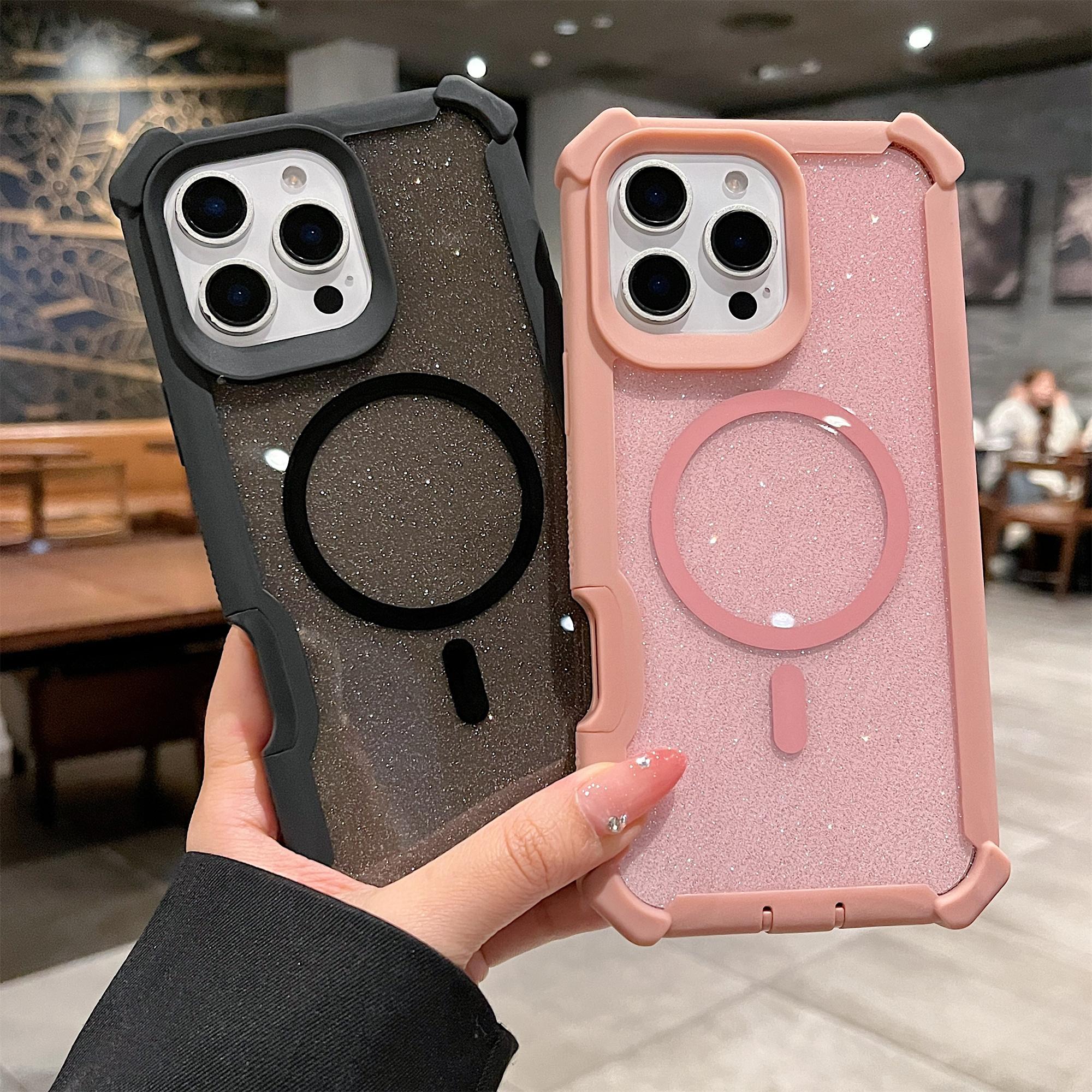 

For iPhone 16 Pro Magnetic Case Detachable 2 in 1 Glitter TPU+PC Shockproof Phone Back Cover Rose Gold