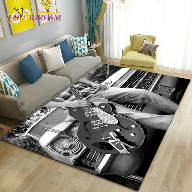 Classical Electric Guitar Music Area Rug Large,Carpet Rug for Living Room Bedroom Sofa Doormat Decoration, Non-slip Floor Mat 3D