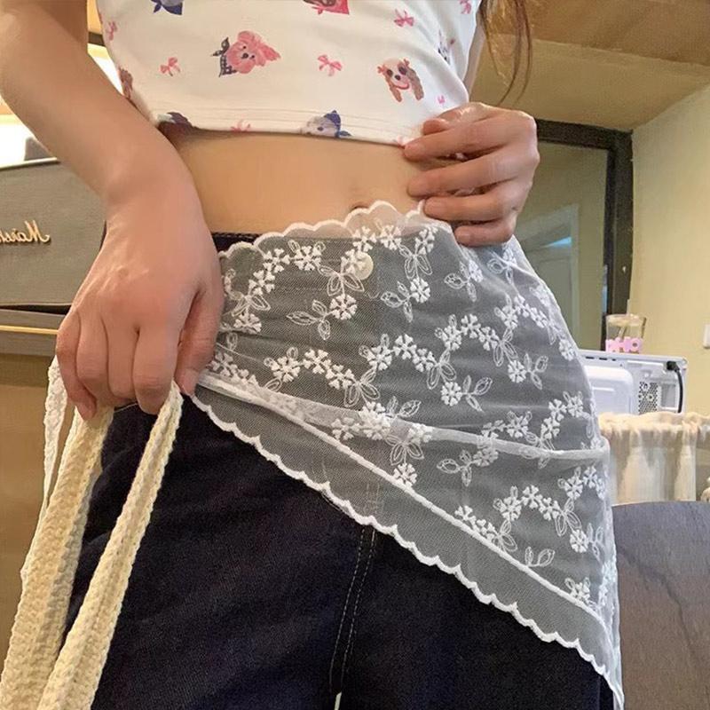 Style Korean Stacked White Lace Triangular Scarf With Fart Curtain For Women New Style Atmosphere Tied Headband Slimming Skirt