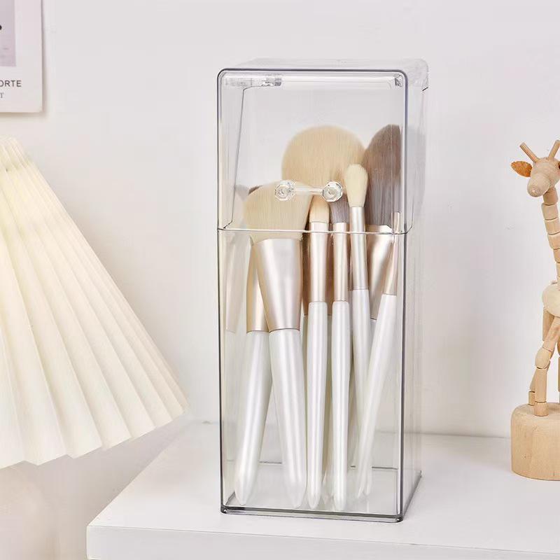 Large Capacity Dustproof Flip-Top Desk Organizer and Makeup Brush Holder
