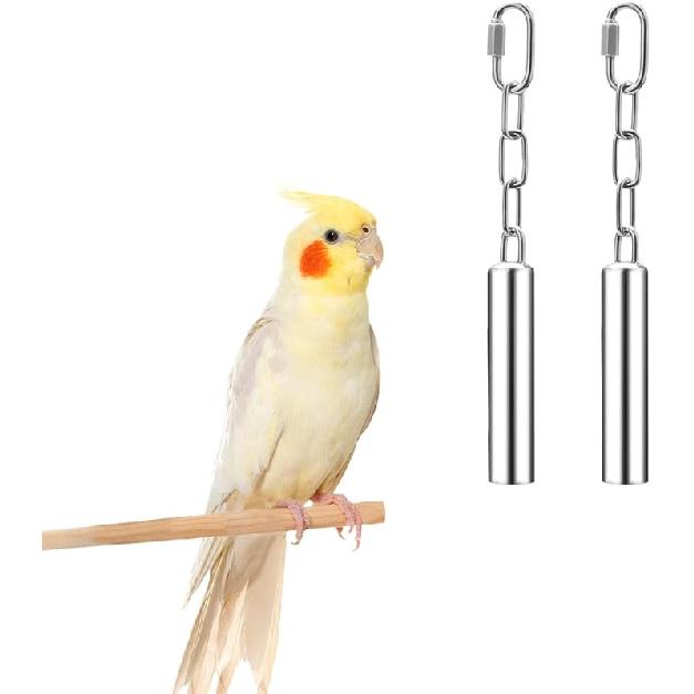 Wontee Stainless Steel Bell Toy Bird Cage Hanging Bite Toy for Parrot Parakeet Budgie Cockatiel Conure n Greys (2 PCS-S)