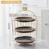 Golden Edged Double-layer Ceramic Tray, Cake Rack, Snack, Fruit Tray, Afternoon Tea Dessert Display Stand, Metal Bow Bracket