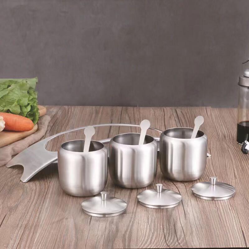 304 Stainless Steel Round Seasoning Jar with Spoon Lid