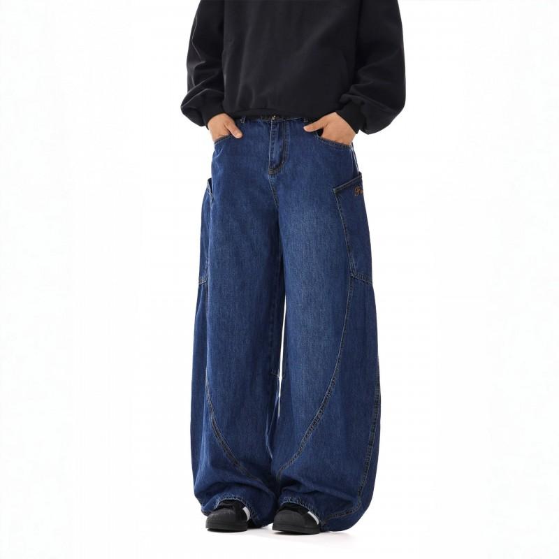 Vintage American Style Baggy Jeans Men Women Loose Fit Hip Hop Embroidery Wide Leg Denim Pants