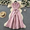 High-end exquisite dress dress women's summer strap waist lapel short sleeve jacquard pendulum elegant long dress
