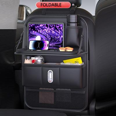 Car Backseat Organizer with Foldable Tray Leather Auto Seat Back Hanging Tissue Phone Holder Storage Bag Multi-Pocket Cup Bags
