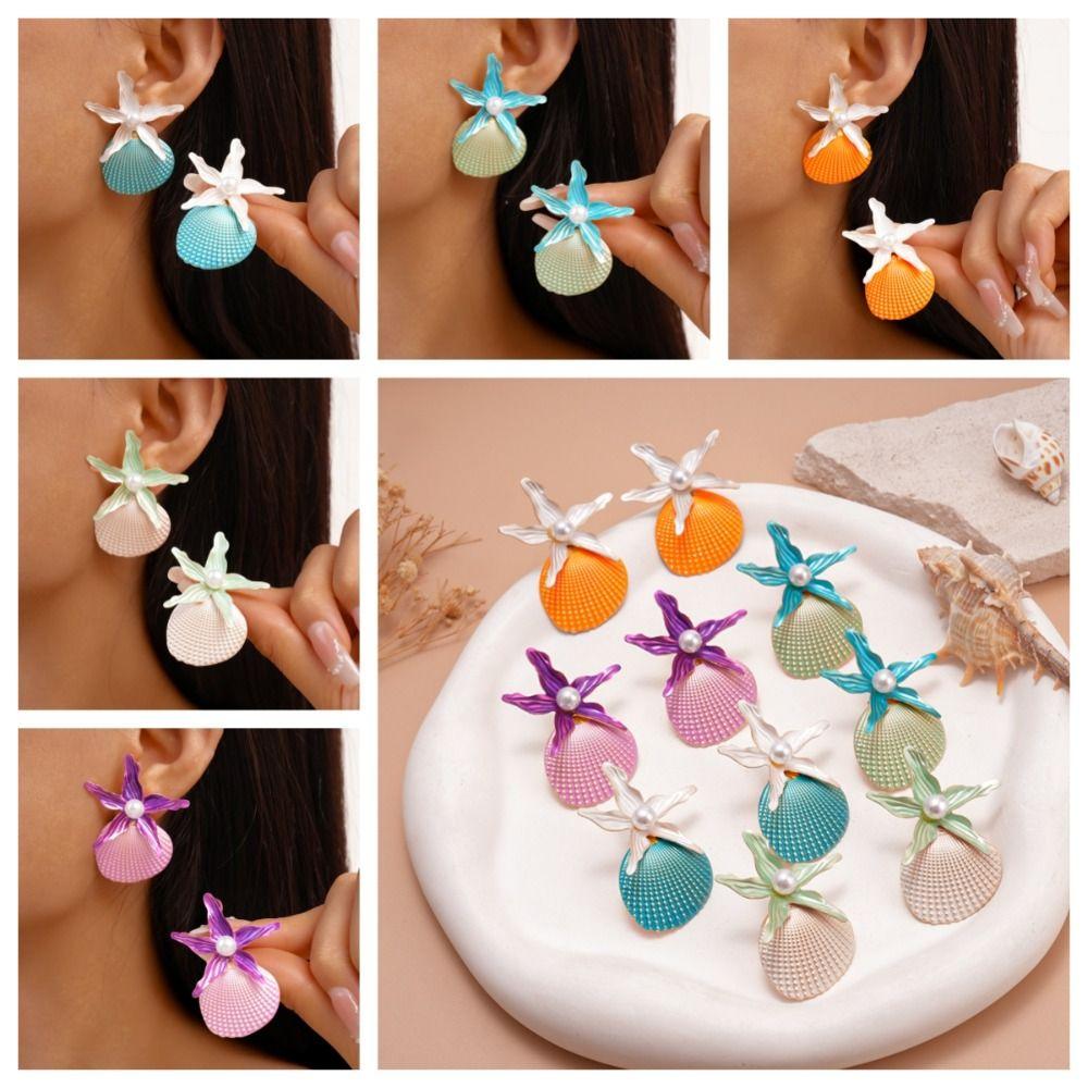 Conch Starfish Stud Earrings Scallop Starfish Pendant Earrings Charms Shell Drop Earrings  Party