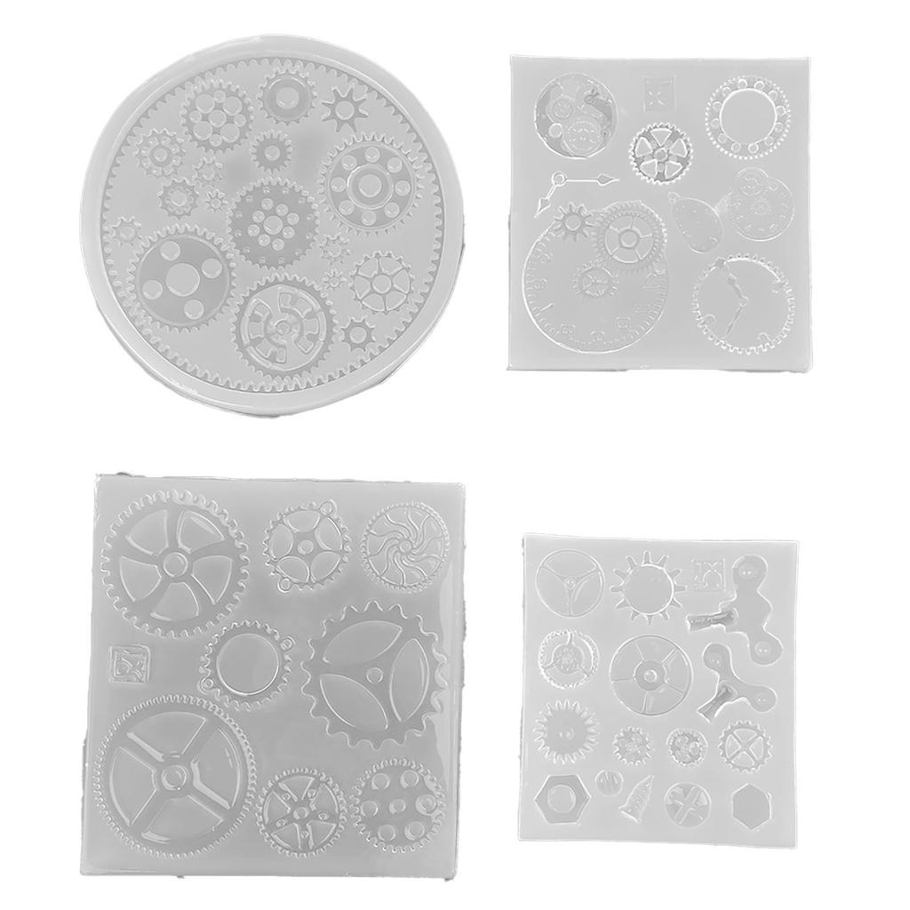 4pcs Set Gear Shape 3D Chocolate Cake Fondant Silicone Mold DIY Resin Jewelry Pendant Decortion