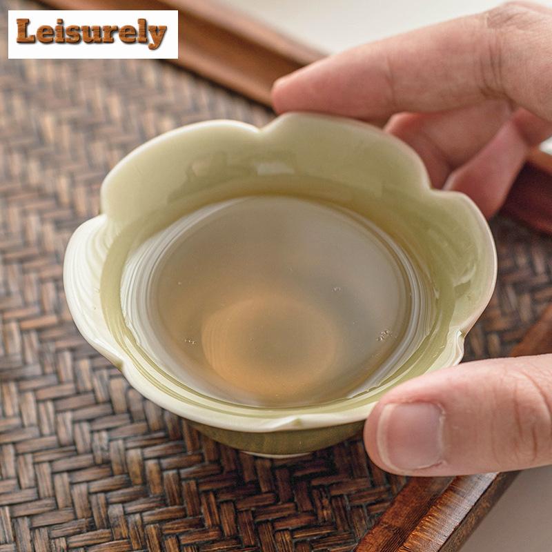 2pc/set Retro Yaozhou Kiln Celadont Teacup Tea Dust Green Kuikou Cup Tasting Tea Cone Bowl Personal Master Cup Kung Fu Set 35ml